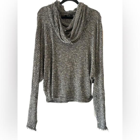 Michael Lauren Slouchy cowl neck sweater in grey cotton blend with frayed hems! - Picture 3 of 7